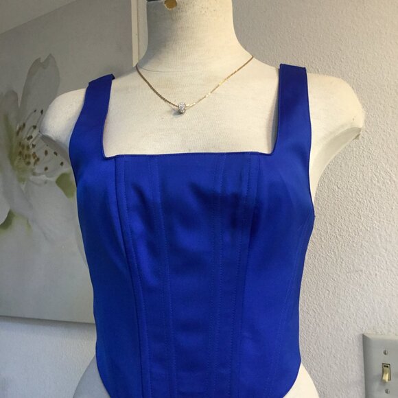 GUESS Corset Bustier Crop Top Wide Straps Square Neck Lined Zip Back Blue XS - Picture 2 of 8